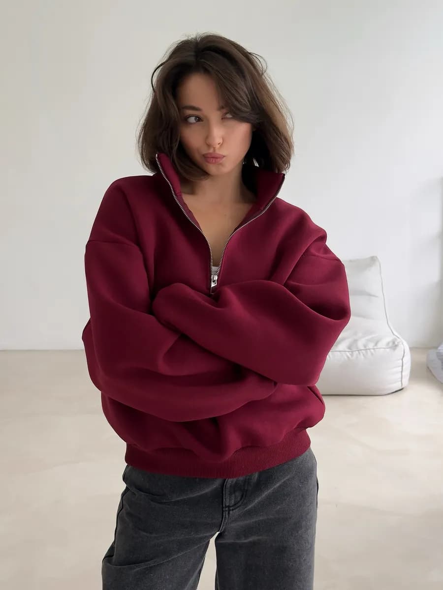 Свитшот оверсайз на молнии теплый полузамок