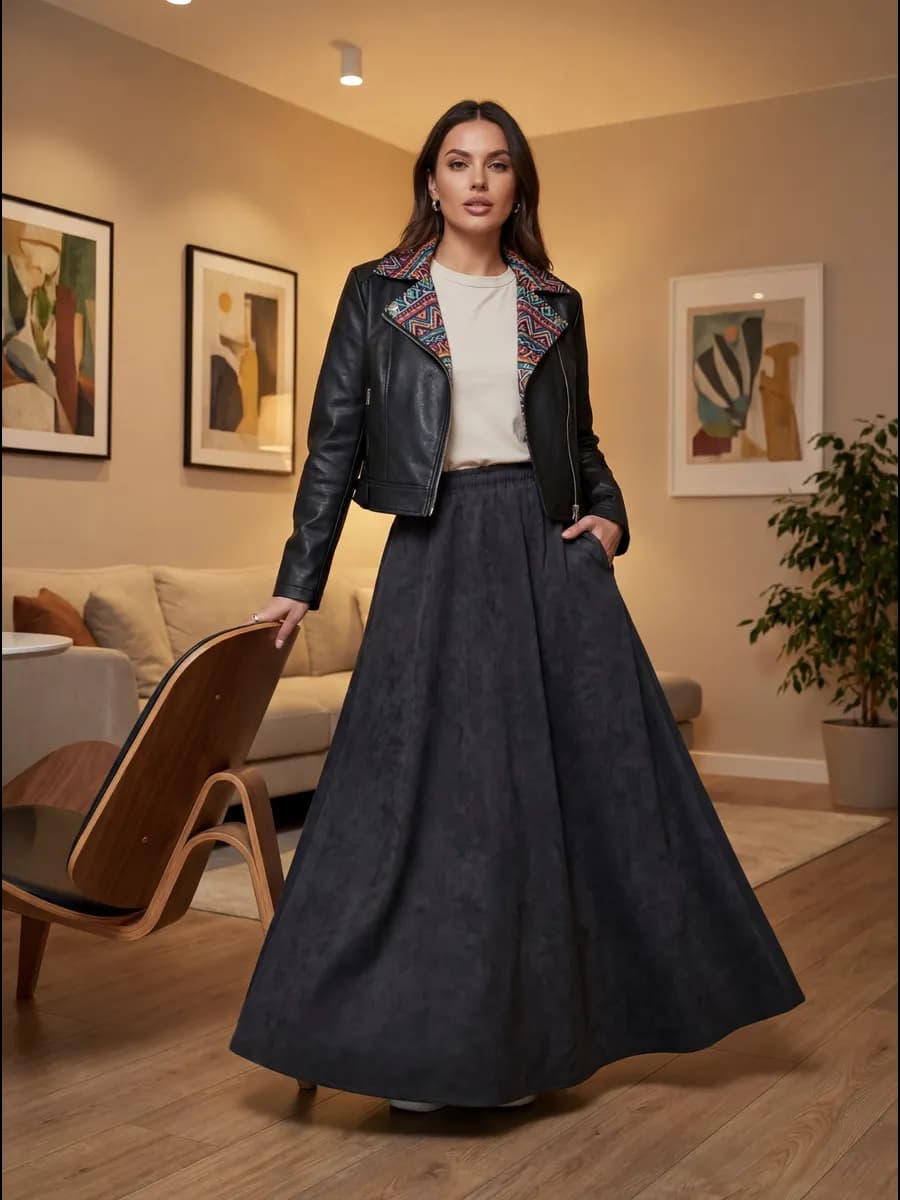 Юбка длинная вельветовая на резинке