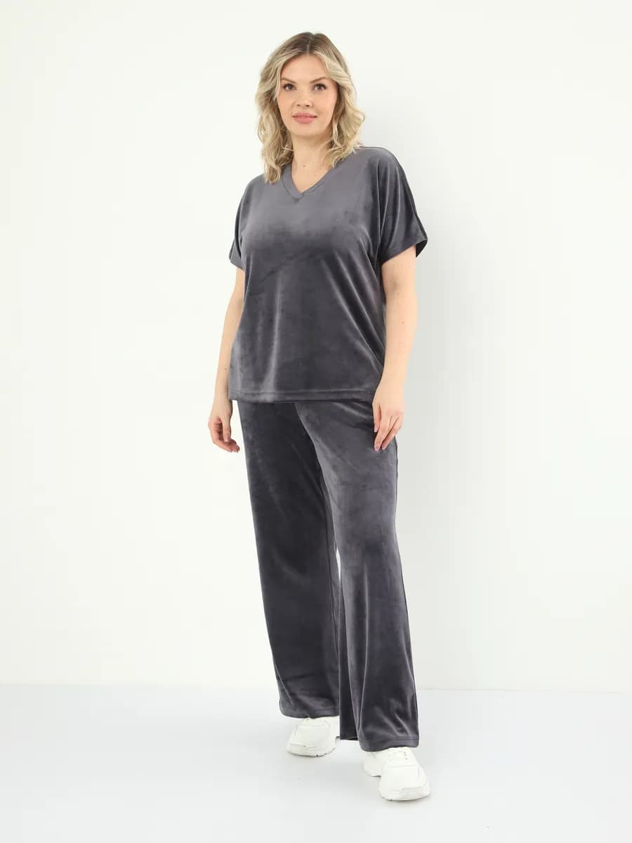 Костюм велюровый спортивный футболка и брюки палаццо