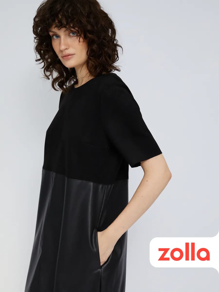 Женское платье-футболка экокожа экозамша