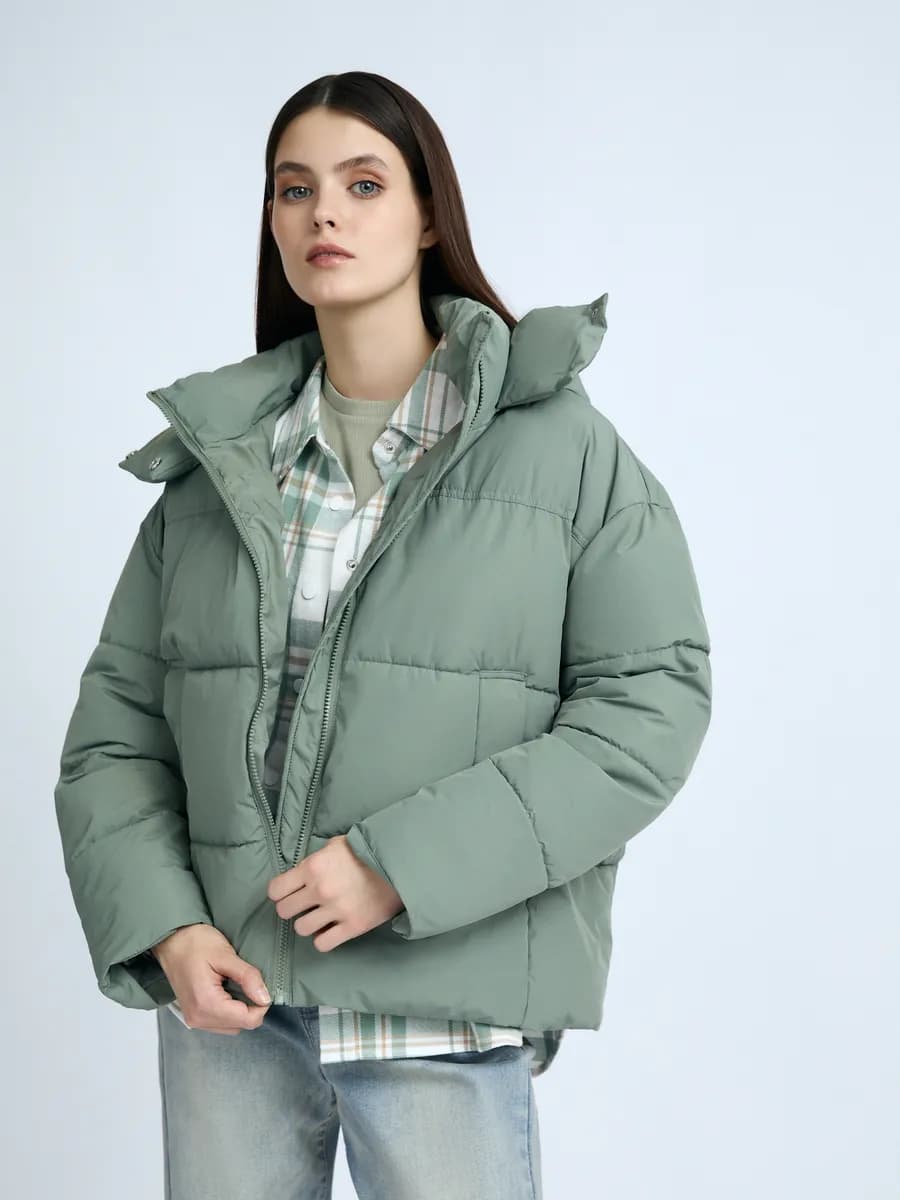 Тёплая женская куртка оверсайз капюшон