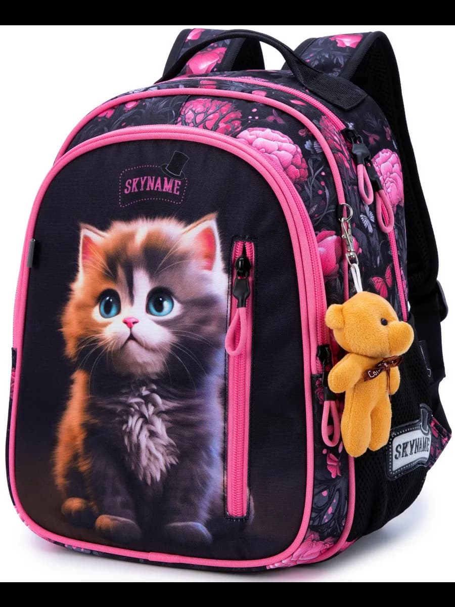 Рюкзак школьный девочки 17л А4 анатомическая спинка+мишка