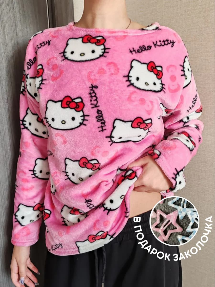 Свитшот кофта оверсайз с принтом Hello у2к Kitty - фото 1