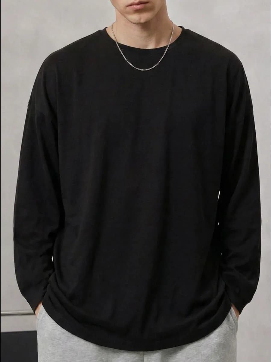 Лонгслив мужской оверсайз с длинным рукавом хлопок черный