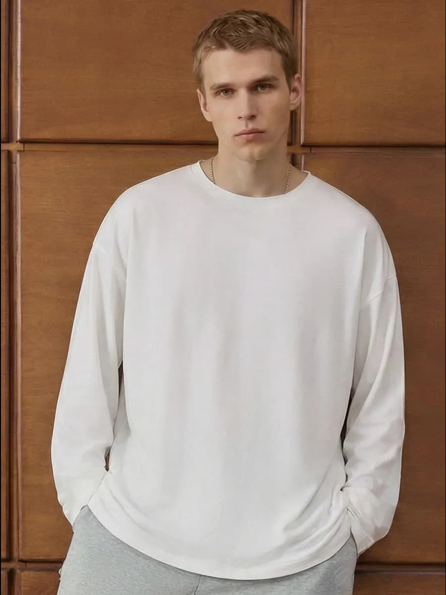 Лонгслив мужской оверсайз с длинным рукавом хлопок белый - фото 1