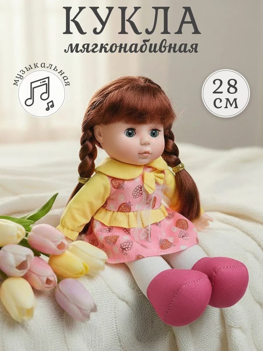 Кукла музыкальная мягконабивная 28 см