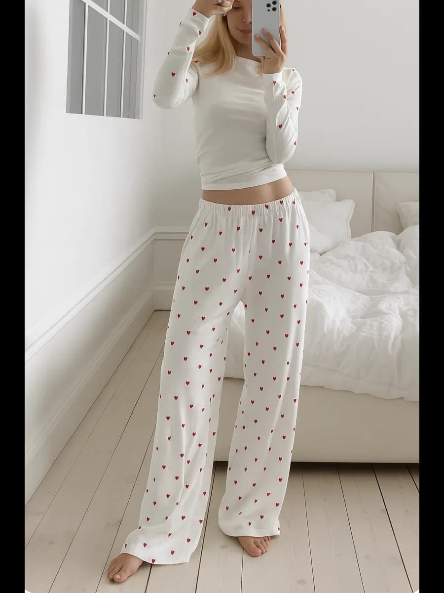 Брюки домашние палаццо на резинке новогодние