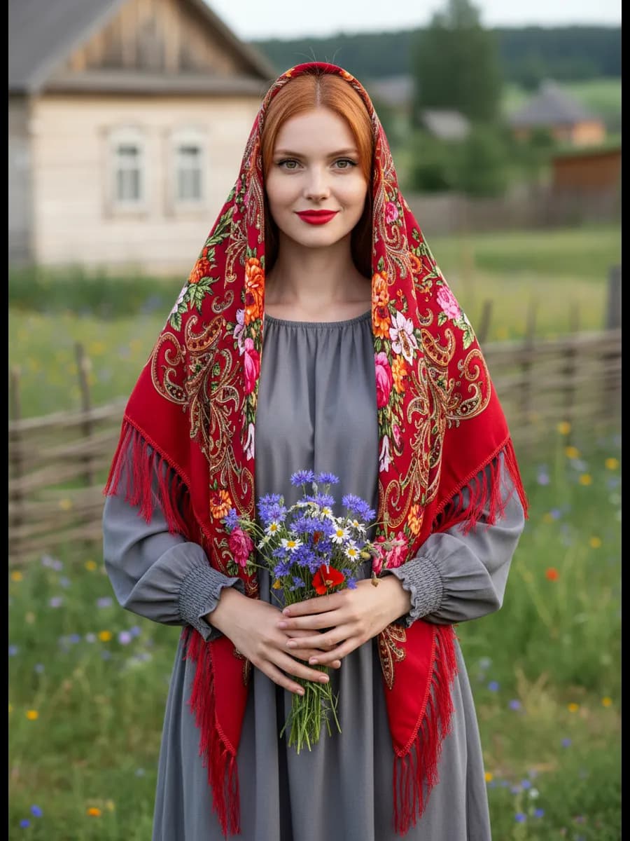 Пасхальный платок красный шаль русский народный в храм