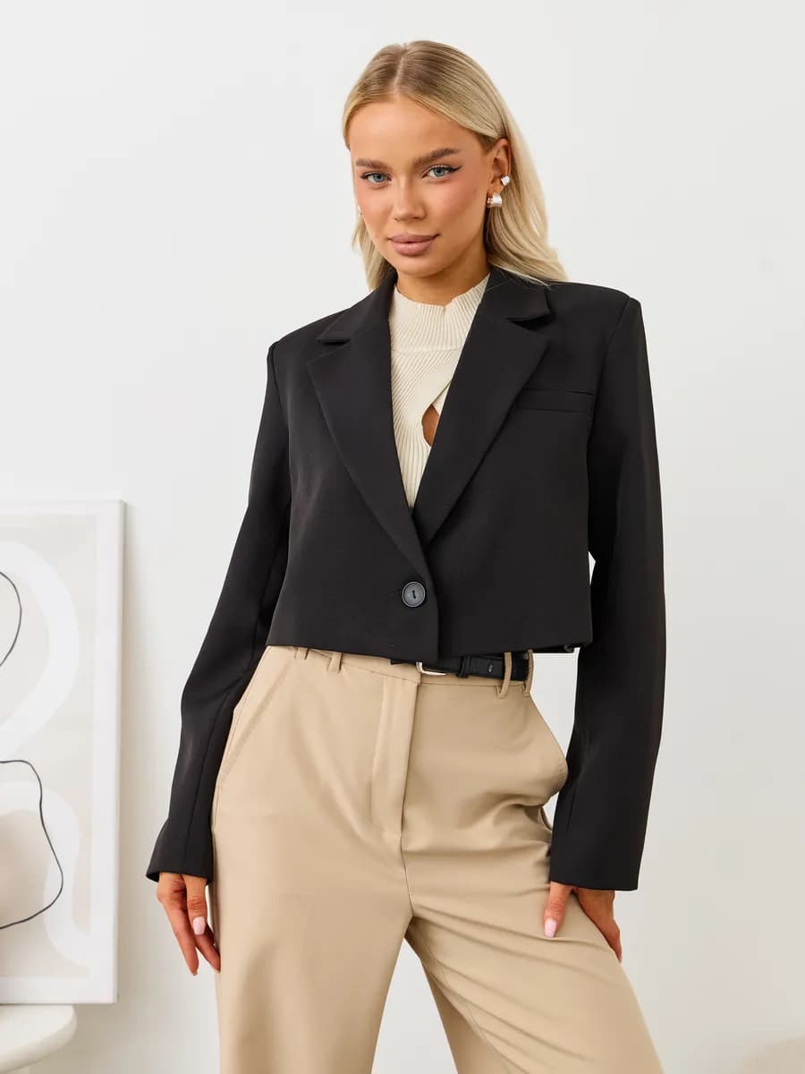 Пиджак оверсайз укороченный блейзер черный жакет