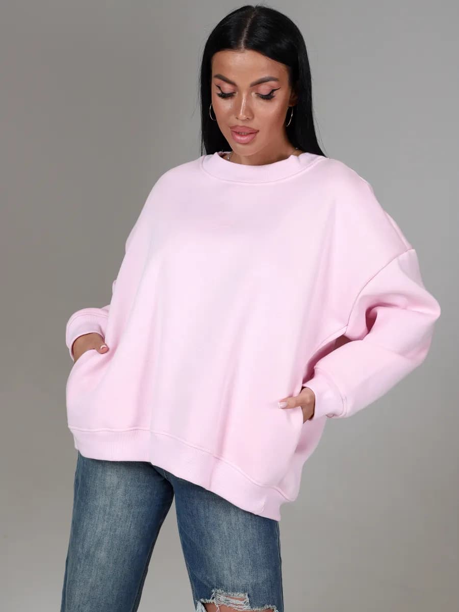 Свитшот оверсайз с начесом и потайными карманами