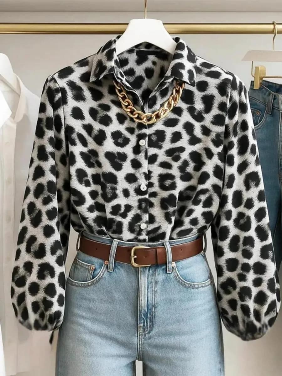 Нарядная блузка леопард больших размеров
