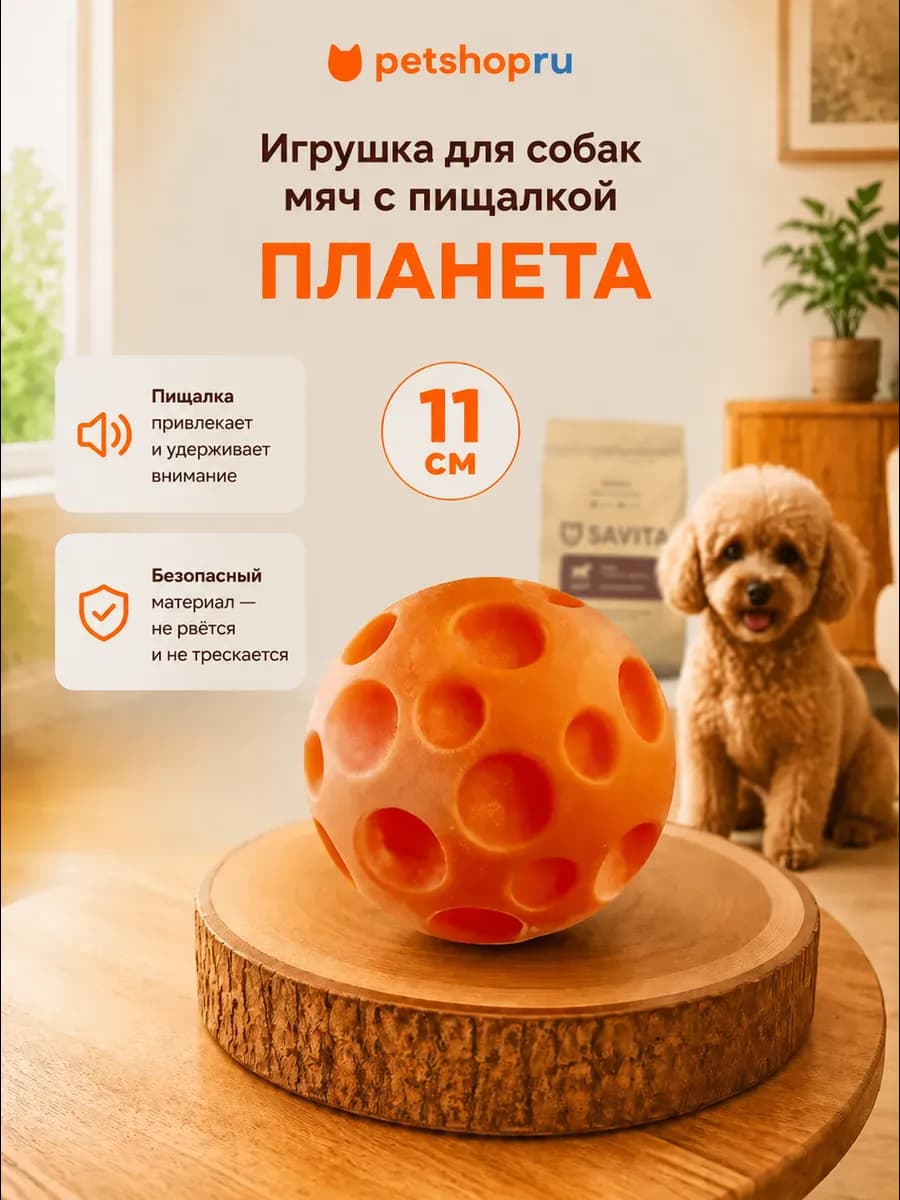 Игрушка для собак мяч с пищалкой оранжевый 11 см Yami Yami