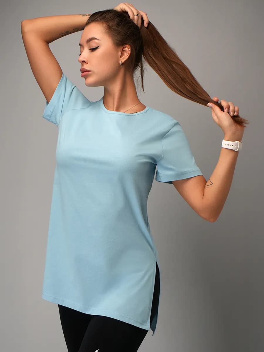 Футболка туника с разрезами удлиненная однотонная хлопок