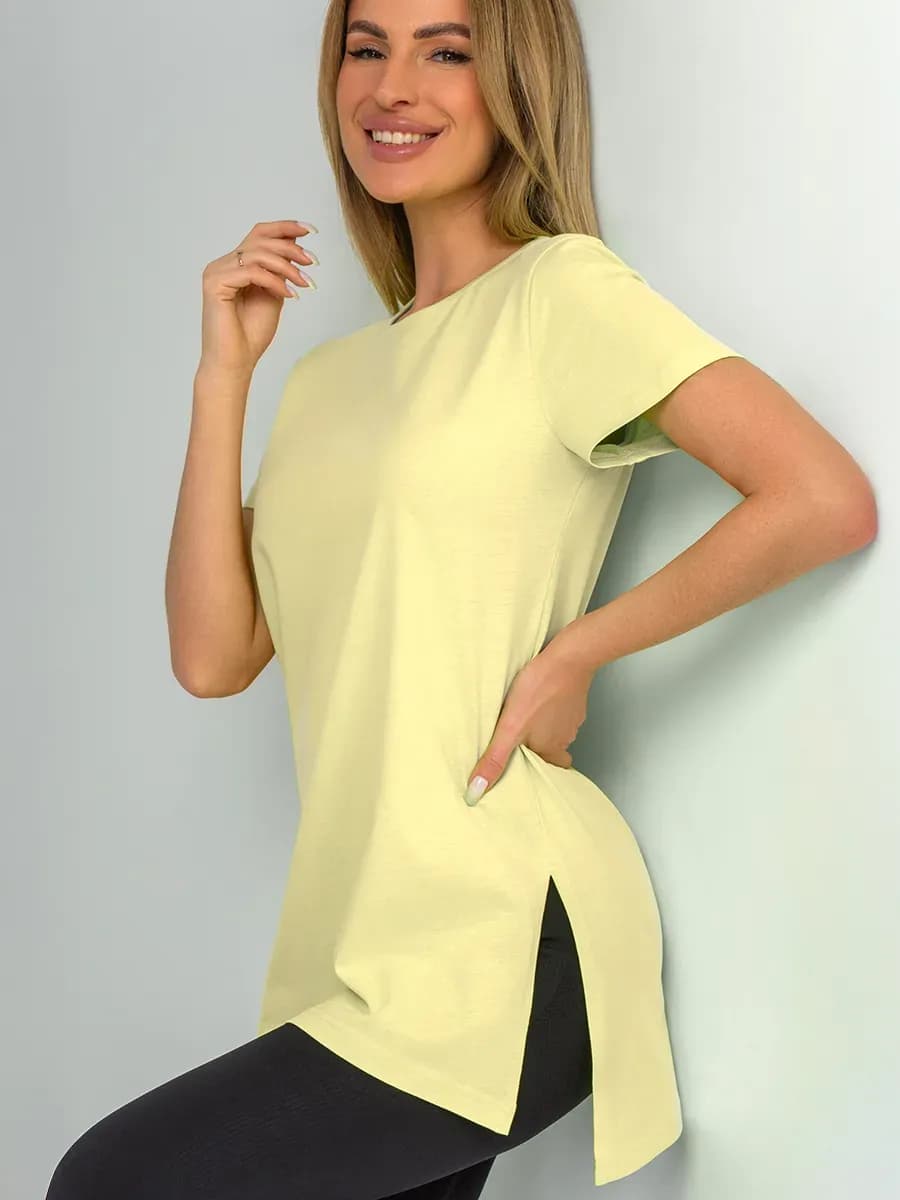 Футболка туника с разрезами удлиненная однотонная хлопок