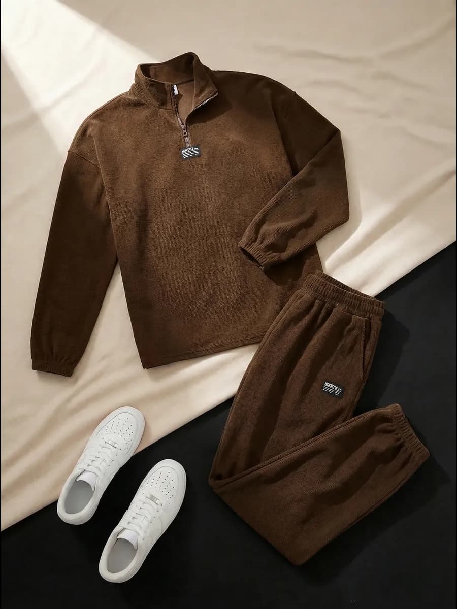 Костюм вельветовый с полузамком и брюками - фото 1