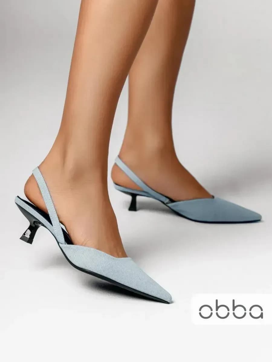 Летние туфли слингбэки на низком каблуке джинсовые