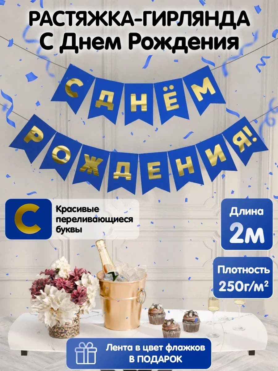 Растяжка-гирлянда флажки С Днем Рождения - фото 1