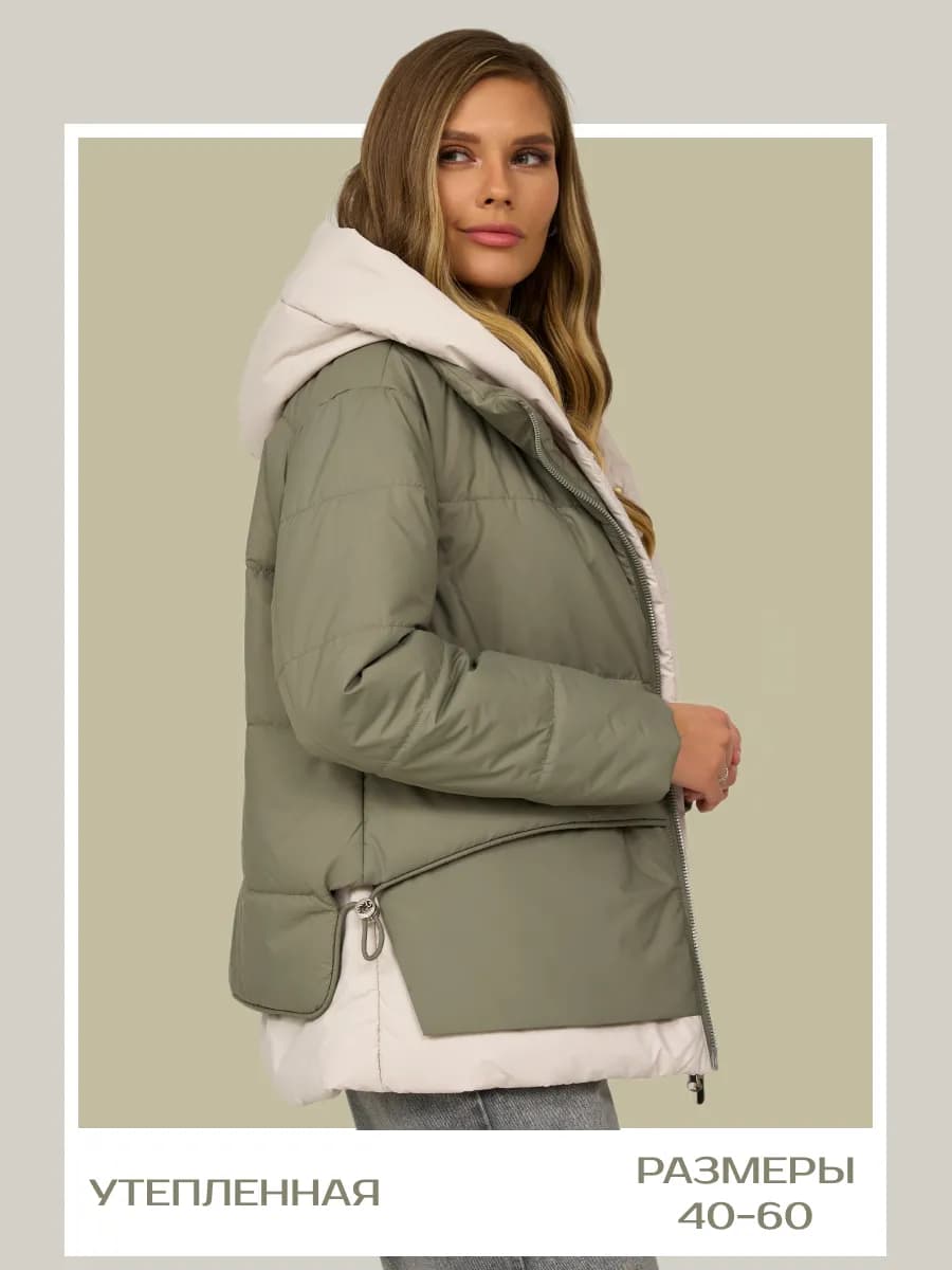 Демисезонная куртка оверсайз с жилеткой и капюшоном