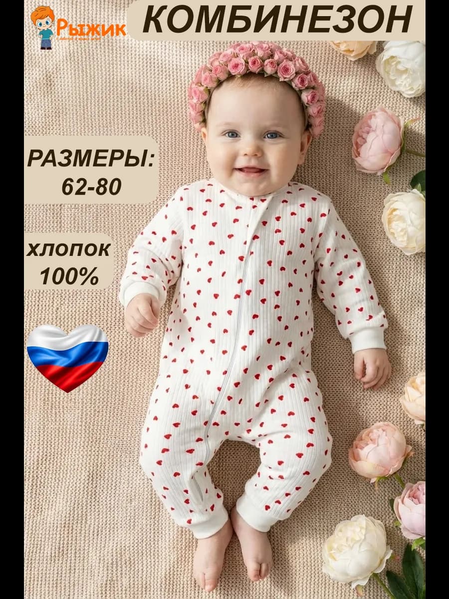 Комбинезон для новорожденных нательный на молнии 1 шт