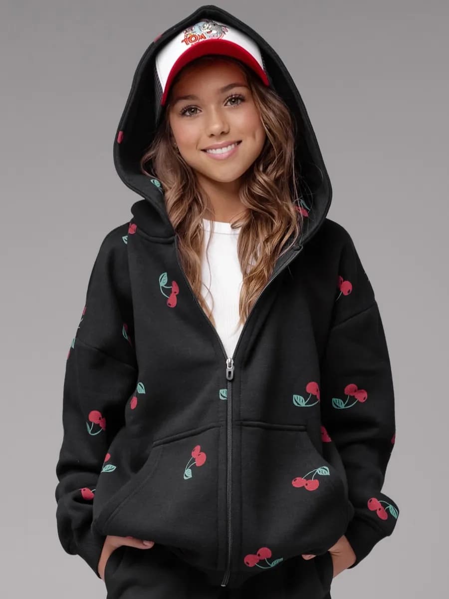 Зип худи теплое оверсайз на молнии с принтом с начесом