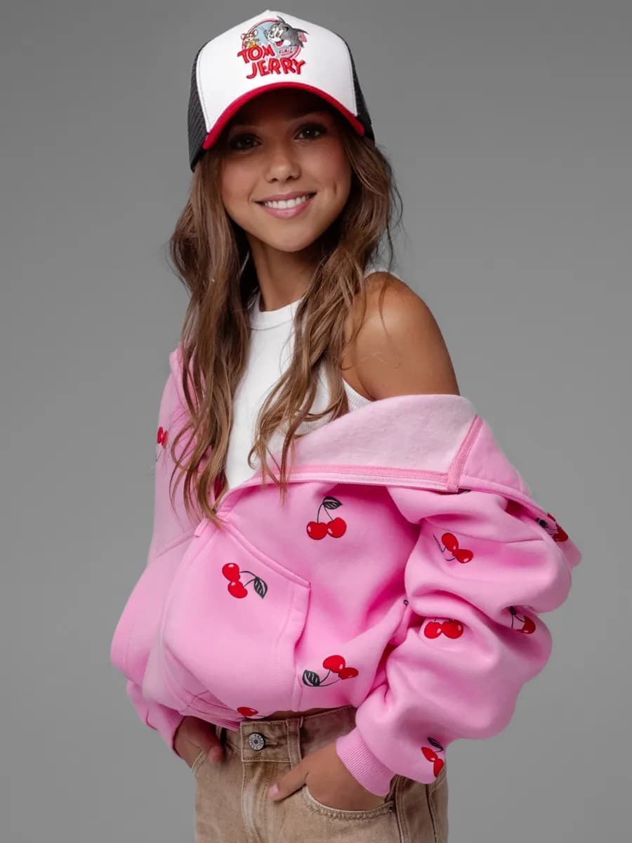 Зип худи теплое оверсайз на молнии с принтом с начесом