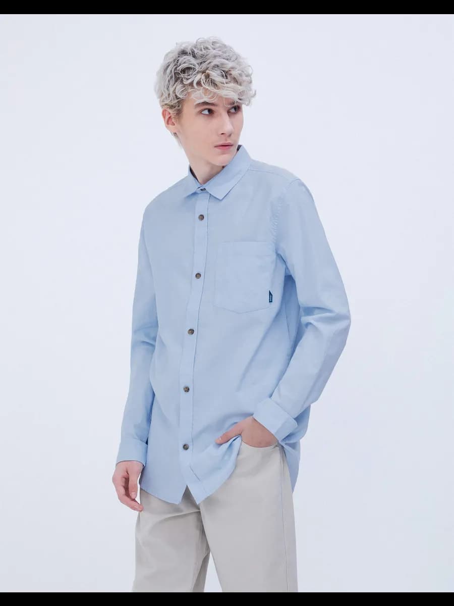 Голубая школьная рубашка Comfort с длинным рукавом из хлопка