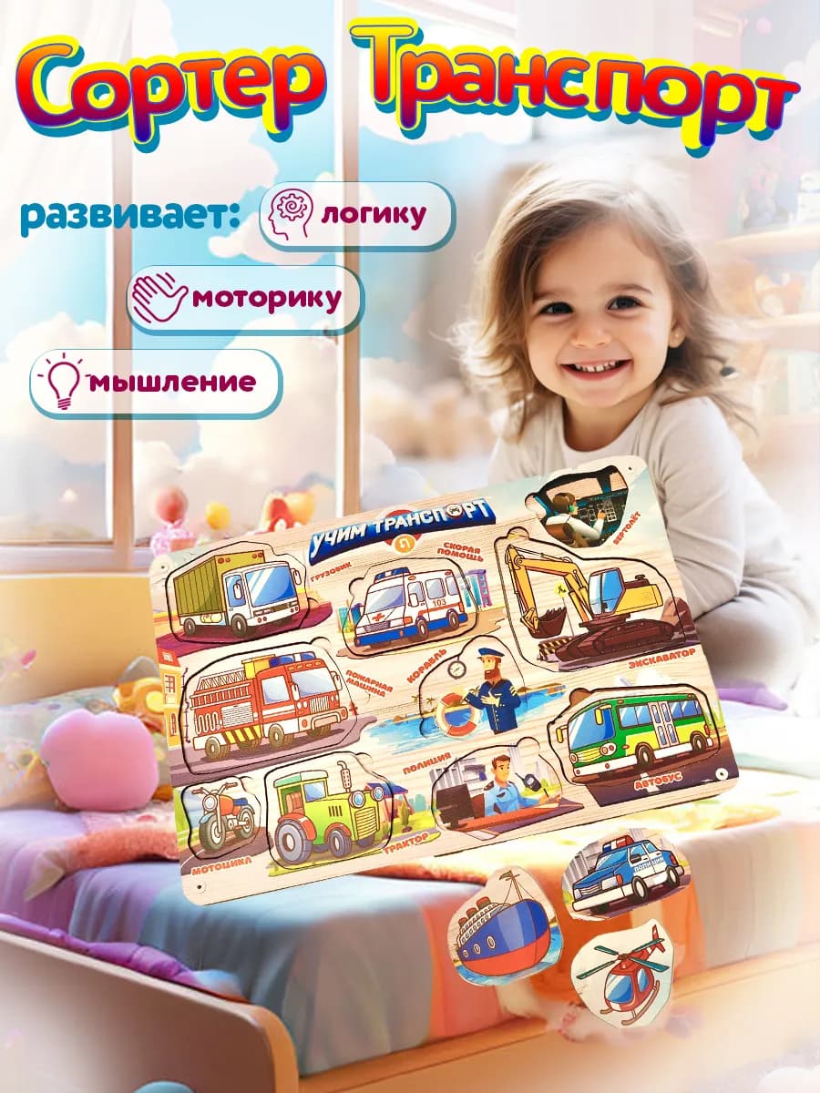 Деревянная развивающая рамка вкладыш для детей