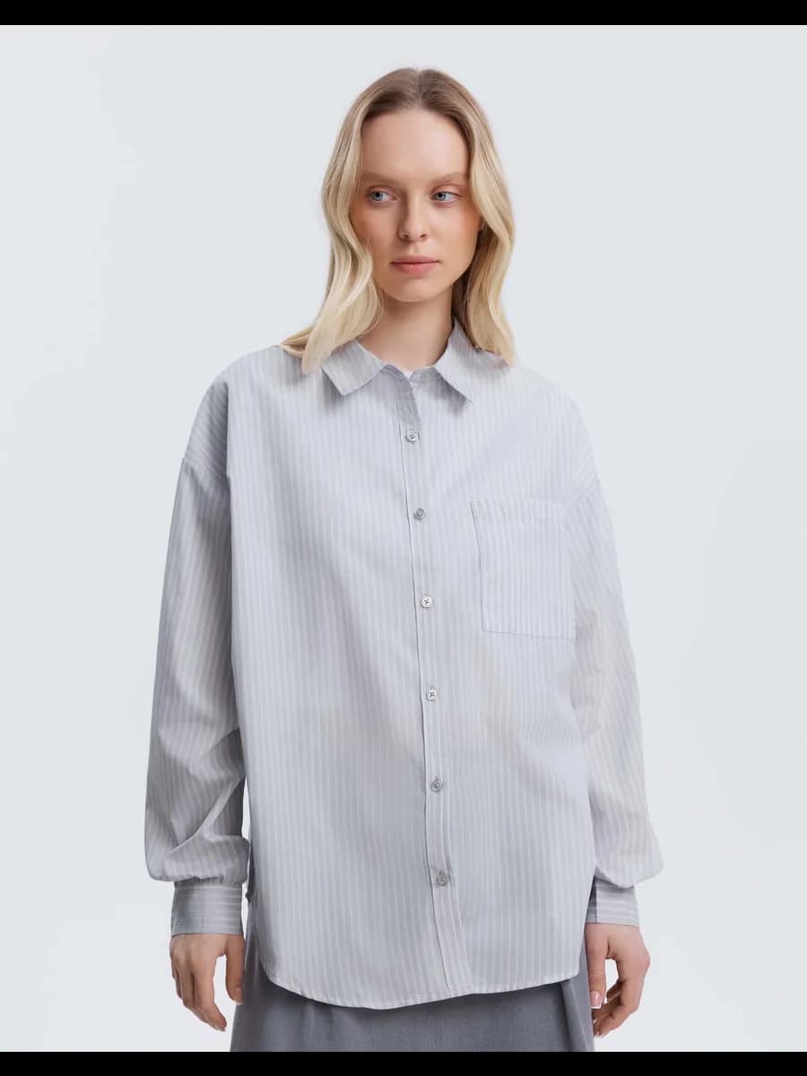 Рубашка oversize в полоску с карманом