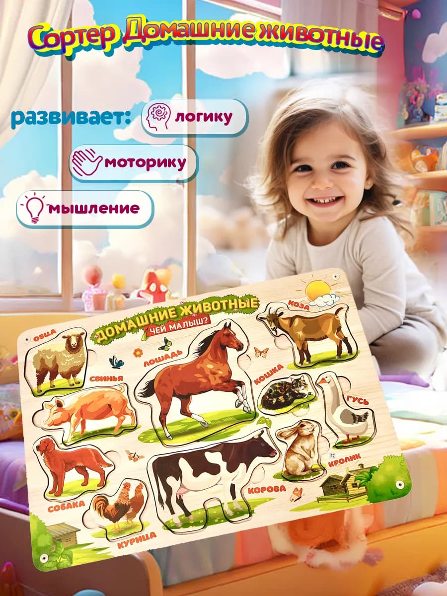 Деревянная развивающая рамка вкладыш для детей