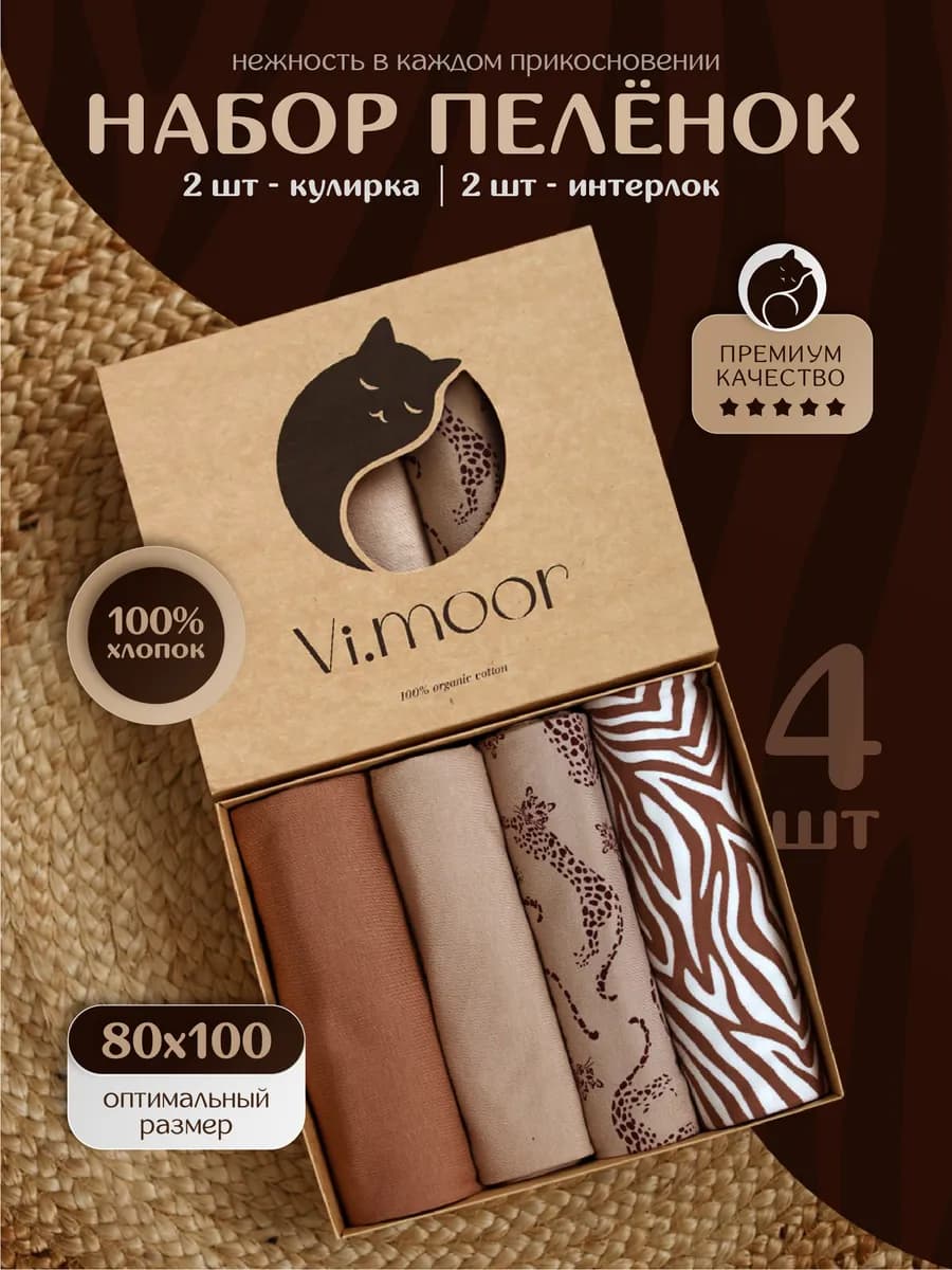 Набор пеленок для новорожденных с принтами, 4 шт, 80x100 см