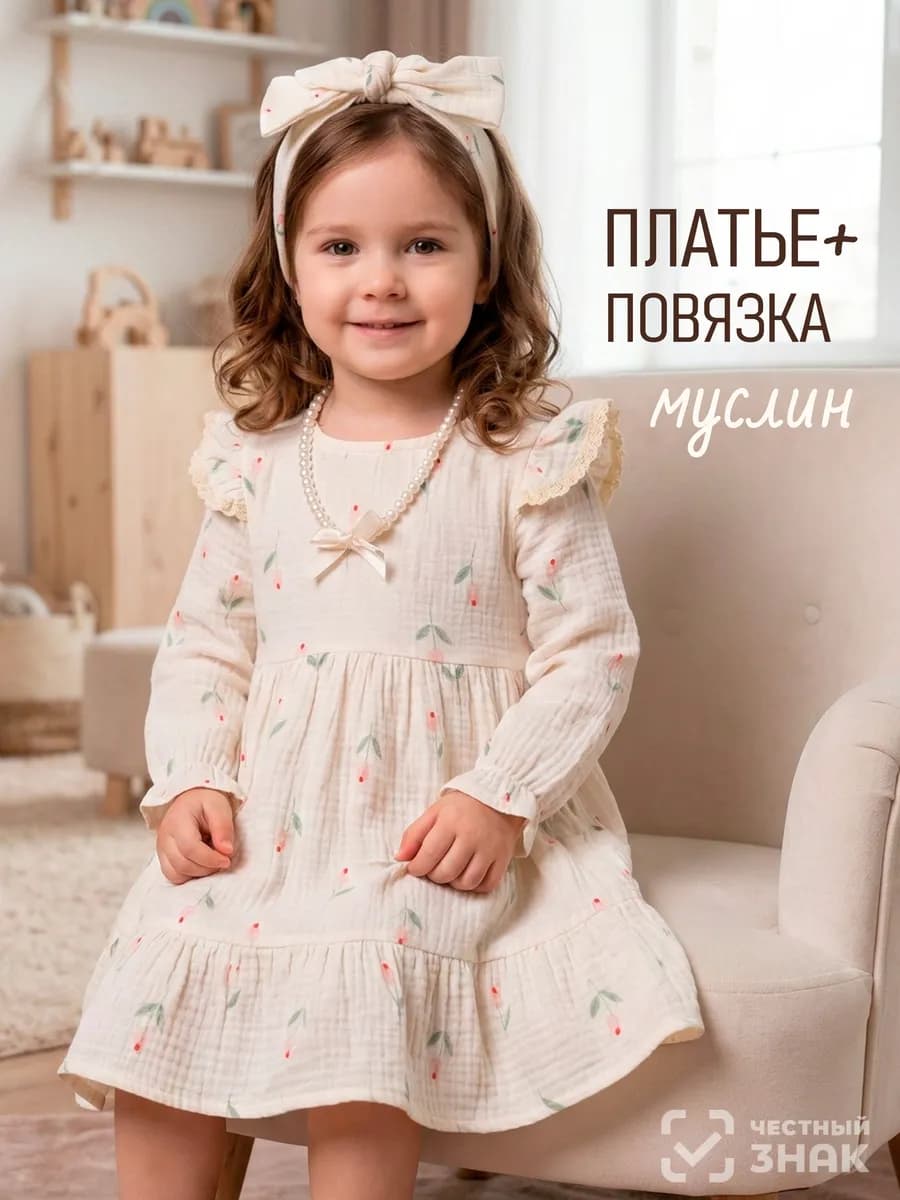 Платье с повязкой из муслина