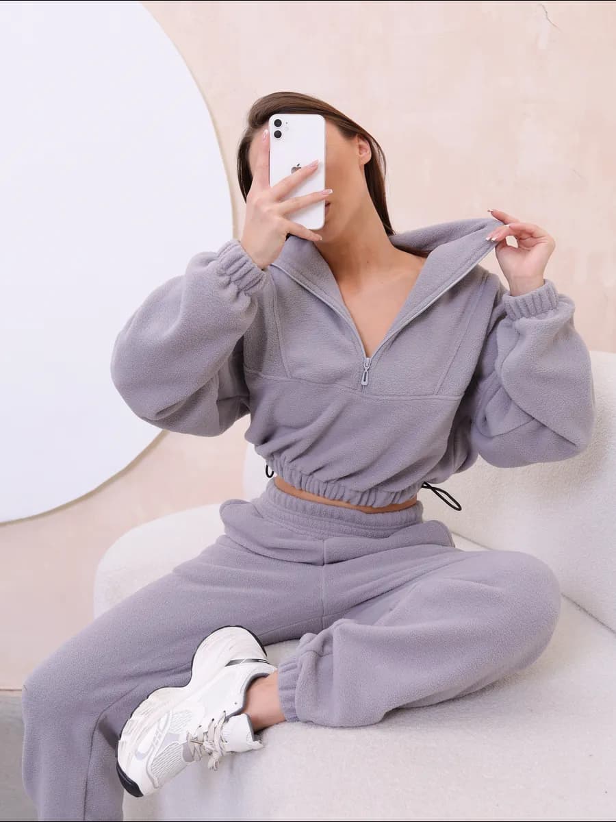 Костюм спортивный на флисе теплый без начеса оверсайз - фото 1