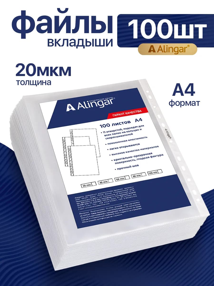 Файлы А4+, 20 мкм, 100 штук
