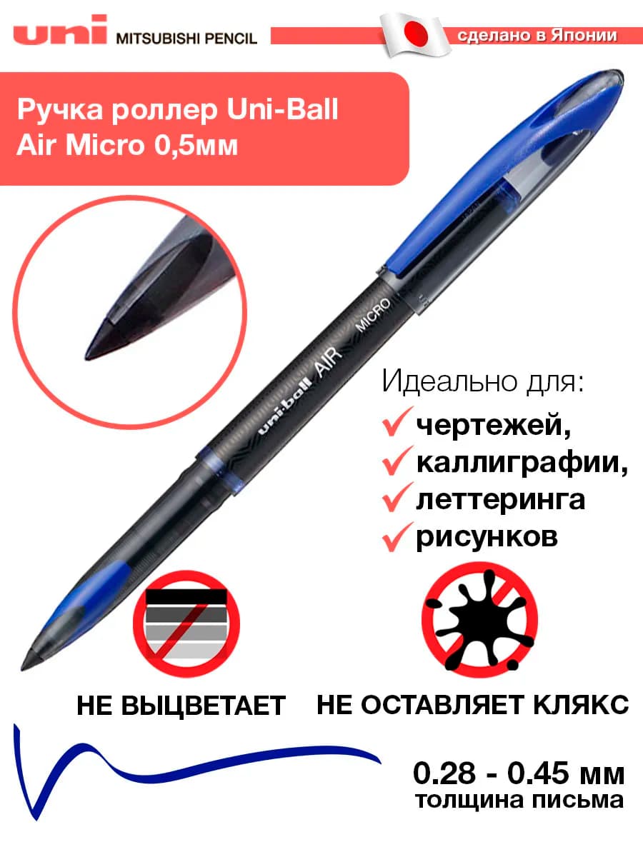 Ручка роллер UNI-BALL AIR UBA-188M, синий цвет - 1 шт