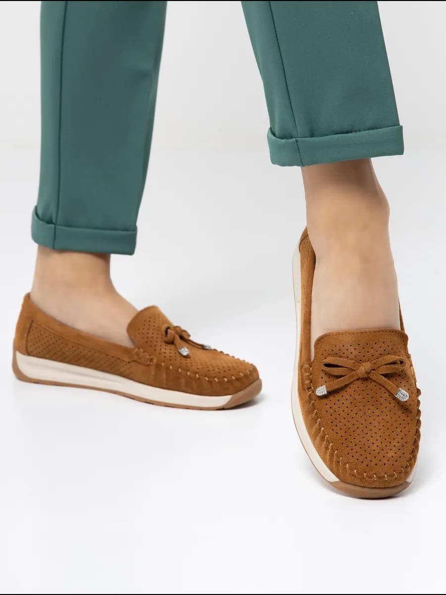 Мокасины женские коричневые замшевые