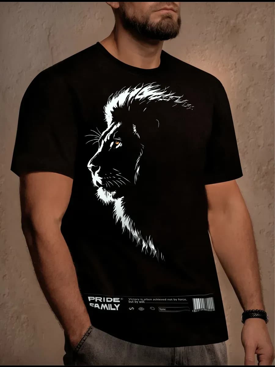 Футболка оверсайз с принтом льва хлопковая