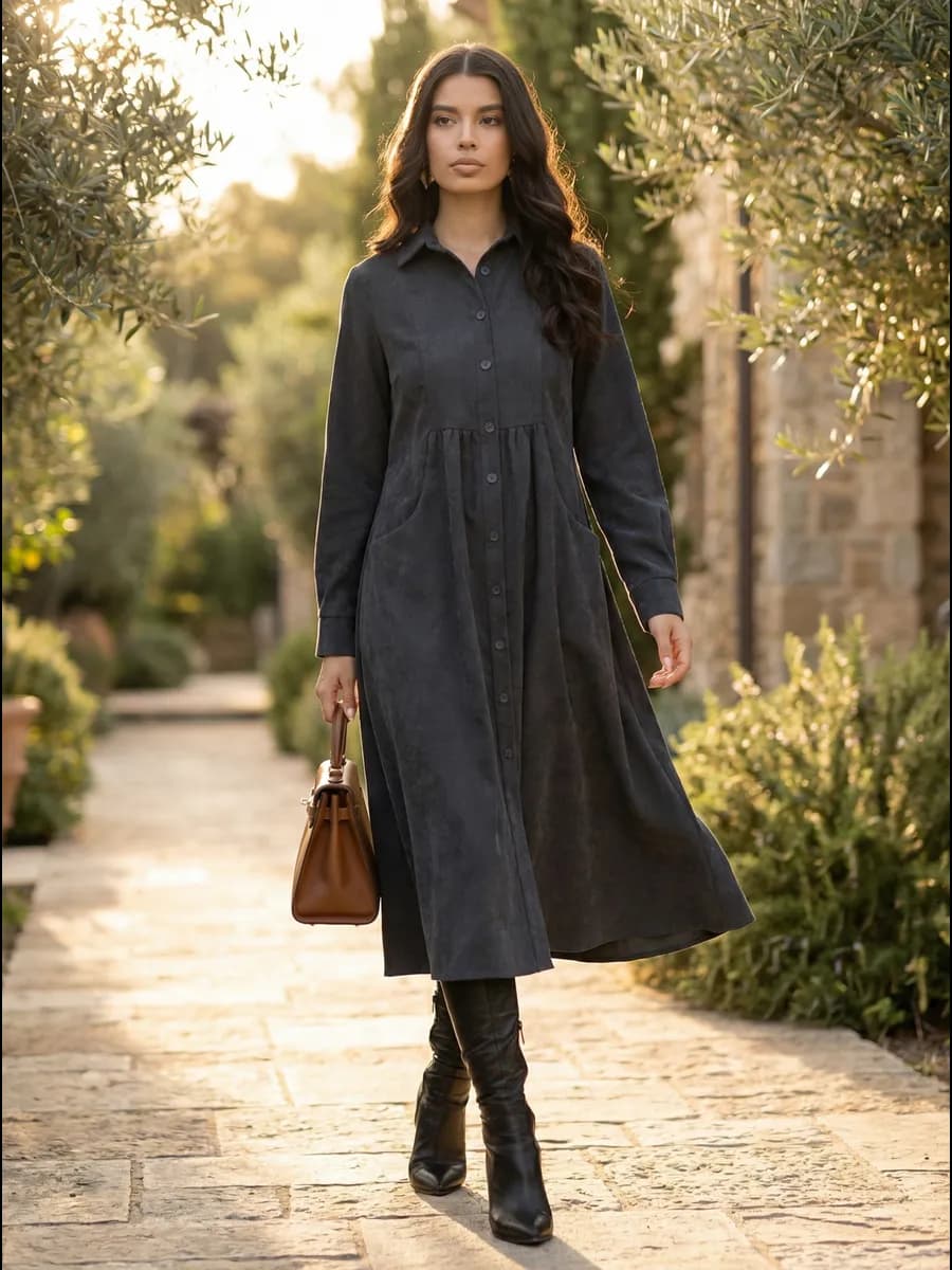 Вельветовое платье рубашка повседневное