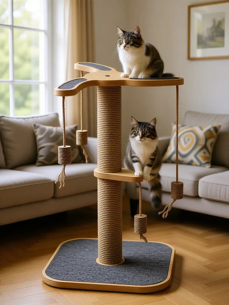 Когтеточка для кошки напольная с игрушками мятой