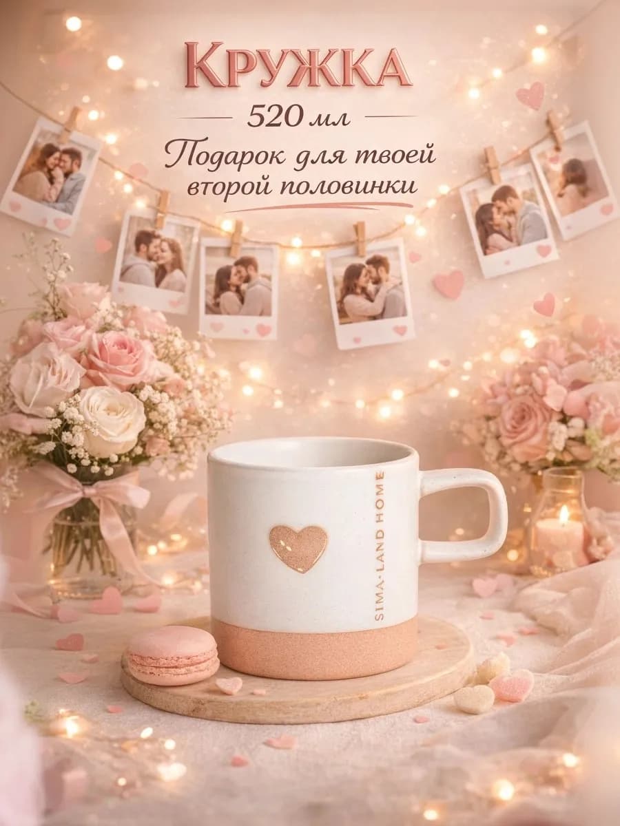Кружка для чая и кофе подарочная "Сердце" 520 мл, керамика
