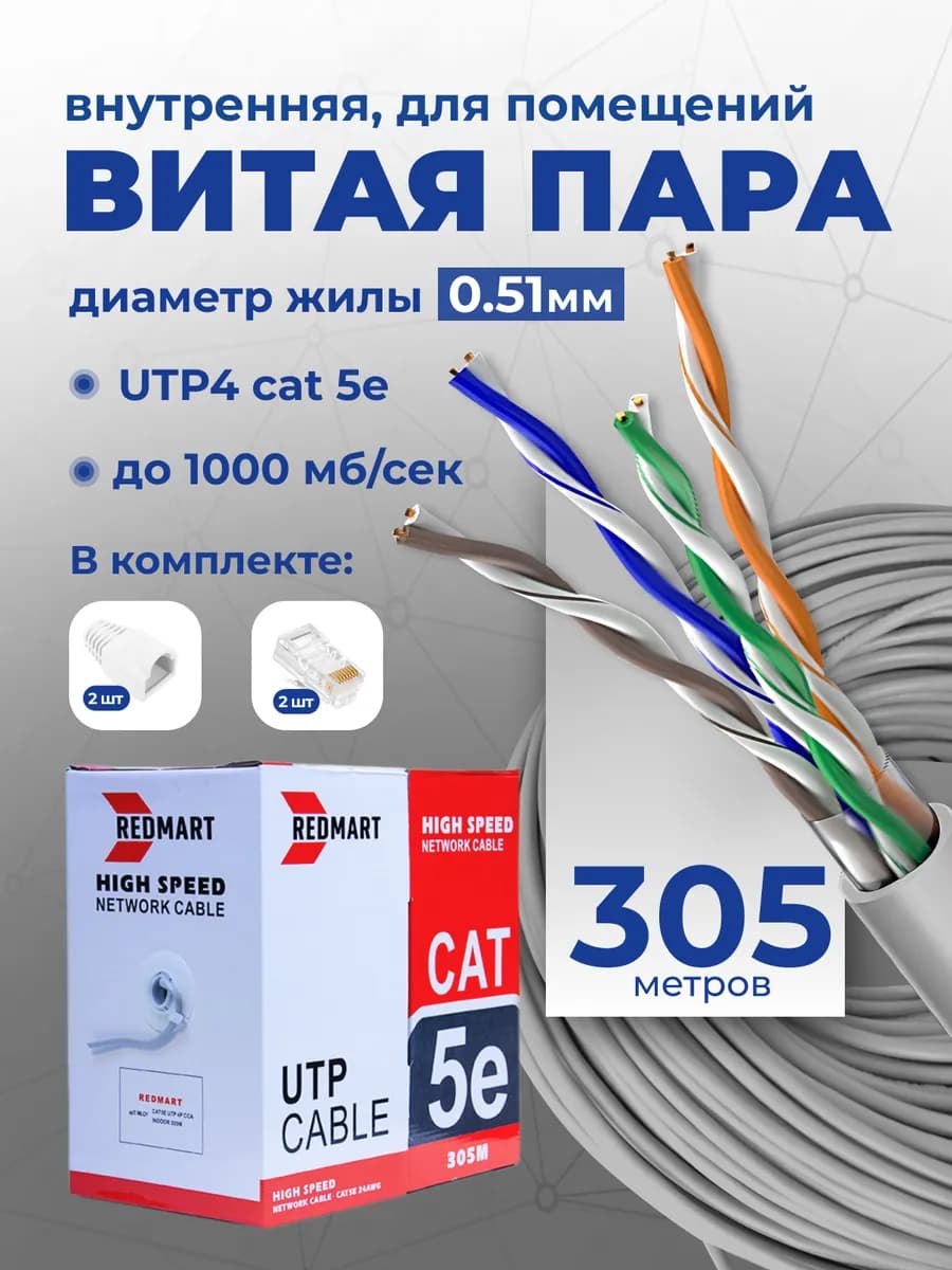 Витая пара внутренняя бухта 305м UTP 4 Cat.5е
