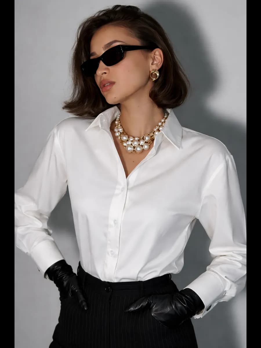 Рубашка белая атласная шелковая нарядная оверсайз