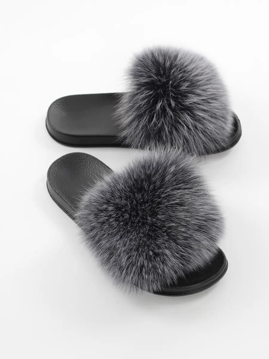 Тапочки домашние шлепки с натуральным мехом