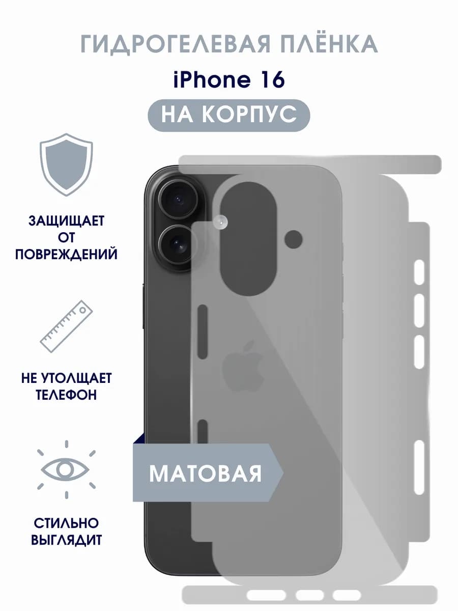 Матовая гидрогелевая пленка на корпус iPhone 16