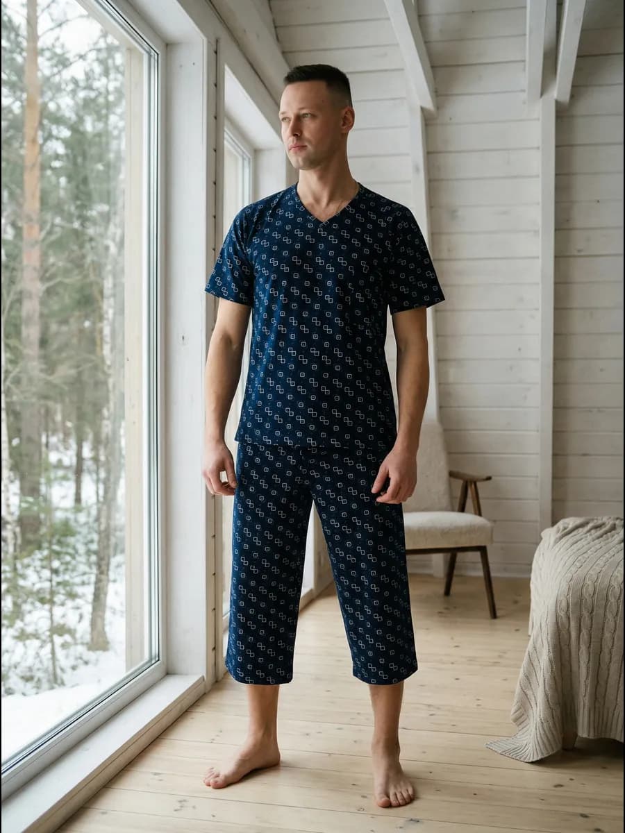 Пижама домашняя с футболкой и бриджами - фото 1