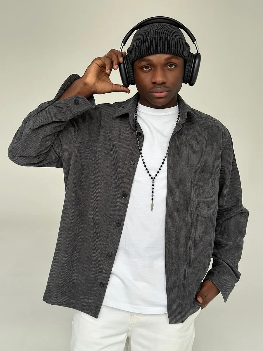 Рубашка с длинным рукавом теплая однотонная оверсайз вельвет