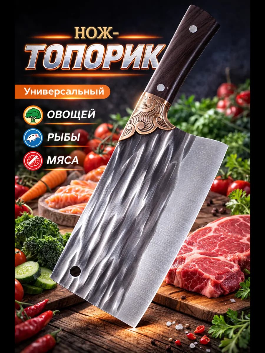 Шеф нож топорик кухонный универсальный для мяса и овощей