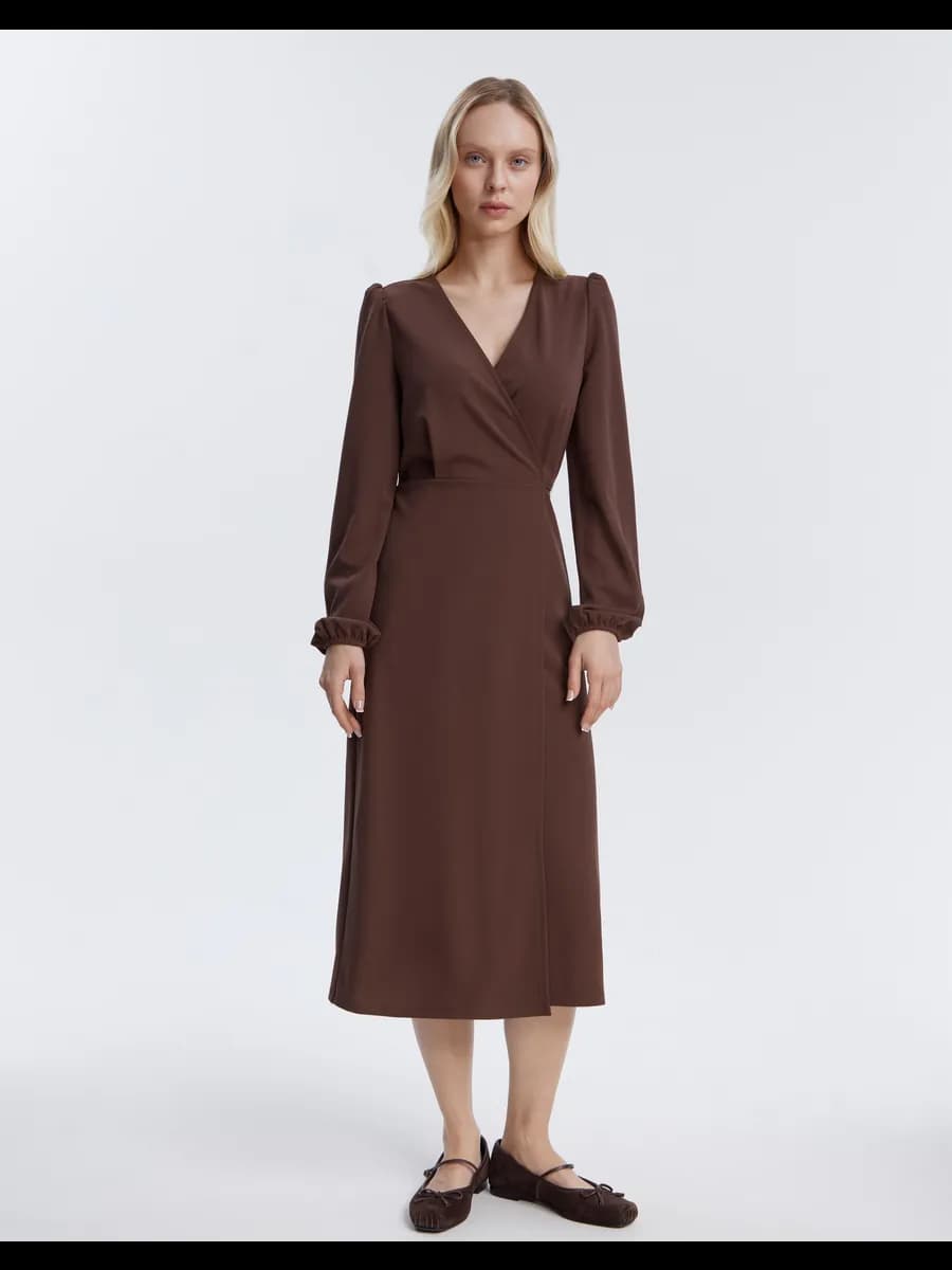 Платье коричневое длинное - фото 1