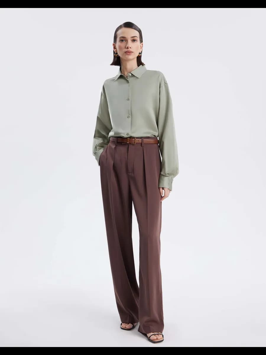 Оливковая рубашка oversize из сатина