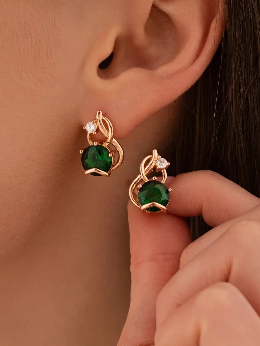 Серьги бижутерия позолоченные искусственный изумруд