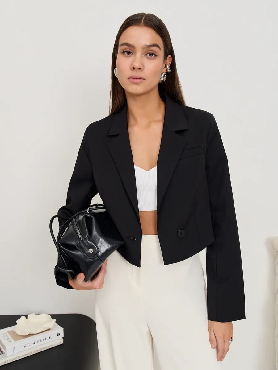 Пиджак оверсайз жакет укороченный блейзер черный